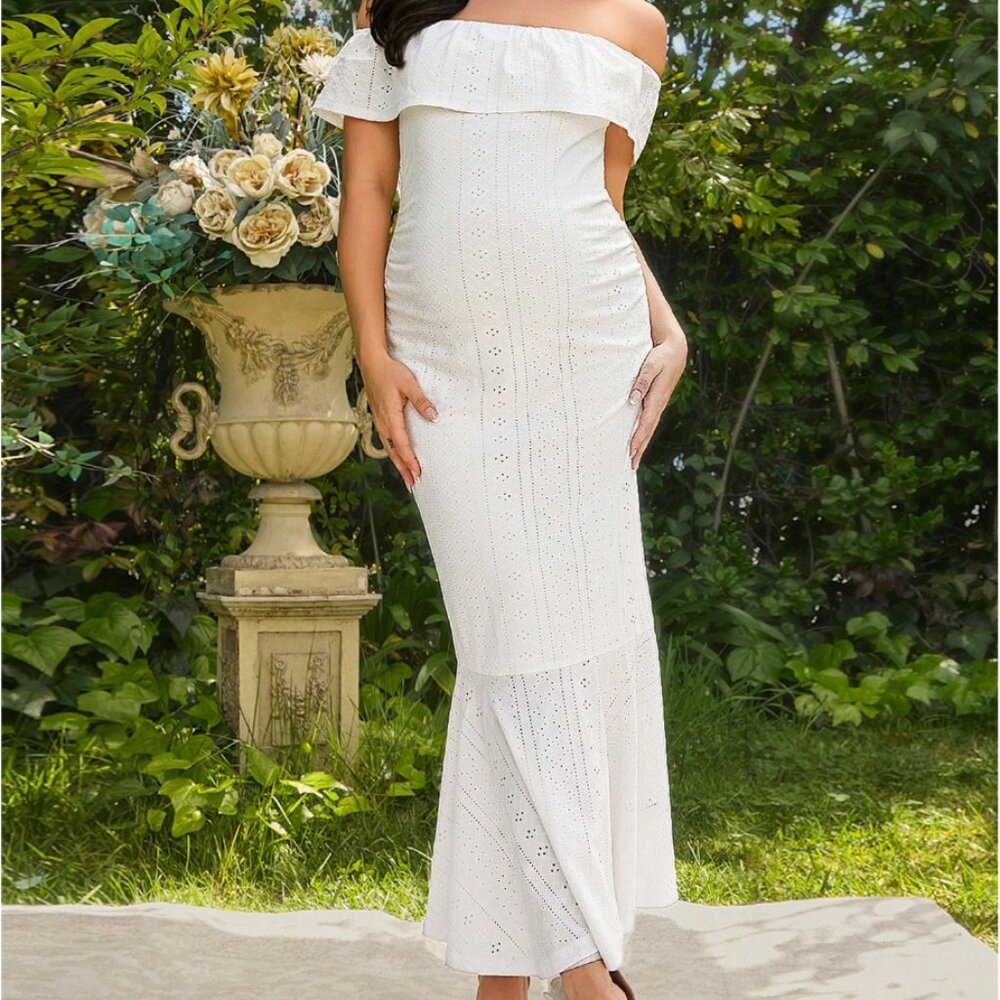 Shein White Maternity Pregnancy Baby Shower Gender Reveal Mermaid Dress